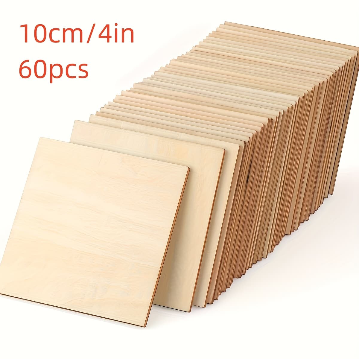TEMU 60pcs Unfinished Wood Pieces Square 4x4 Blank Wood Sheet For Crafts, Thin Unfinished Wood Squares For Wood Burning Painting Staining Wood Engraving Laser Projects Wood Craft Supplie