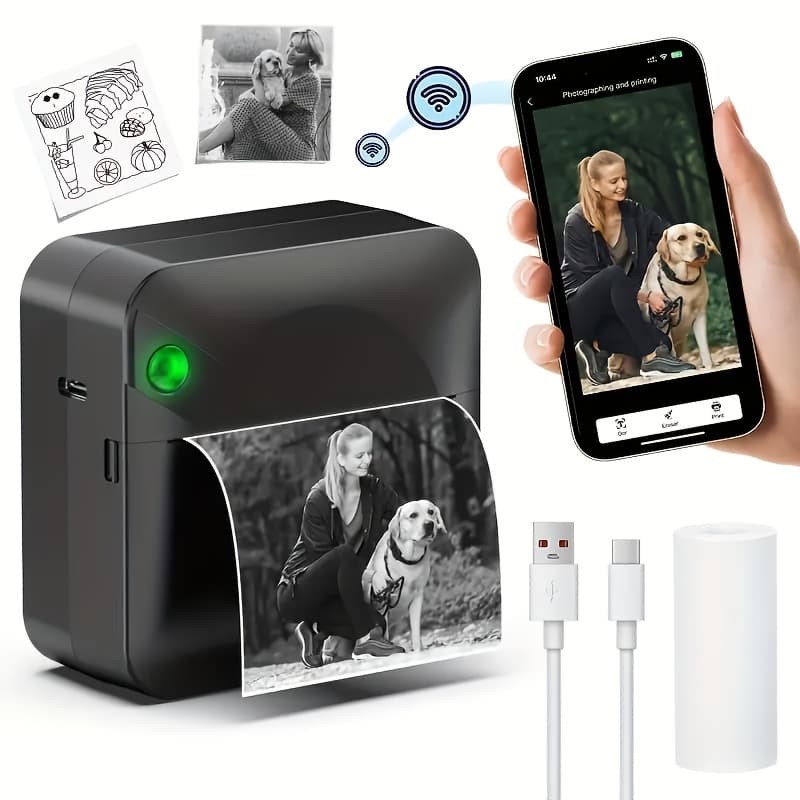 TEMU Micro Printer, Pocket Printer, Inkless Sticker Thermal Printer With 1 Roll Of Thermal Paper, Wireless Portable Receipt Printer, Suitable For Photos, Diaries, Notes, And