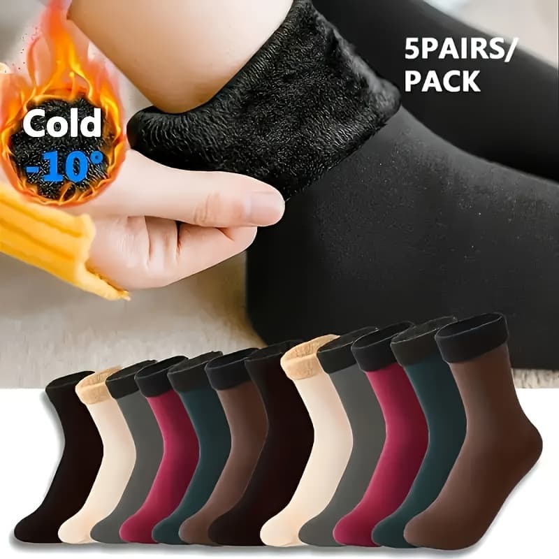 TEMU 5 Pairs Of Warm And Comfortable Solid Color Winter Mid-calf Socks For Men And Women, Elegant And Stylish, Soft And Non-restrictive, Suitable For Daily And
