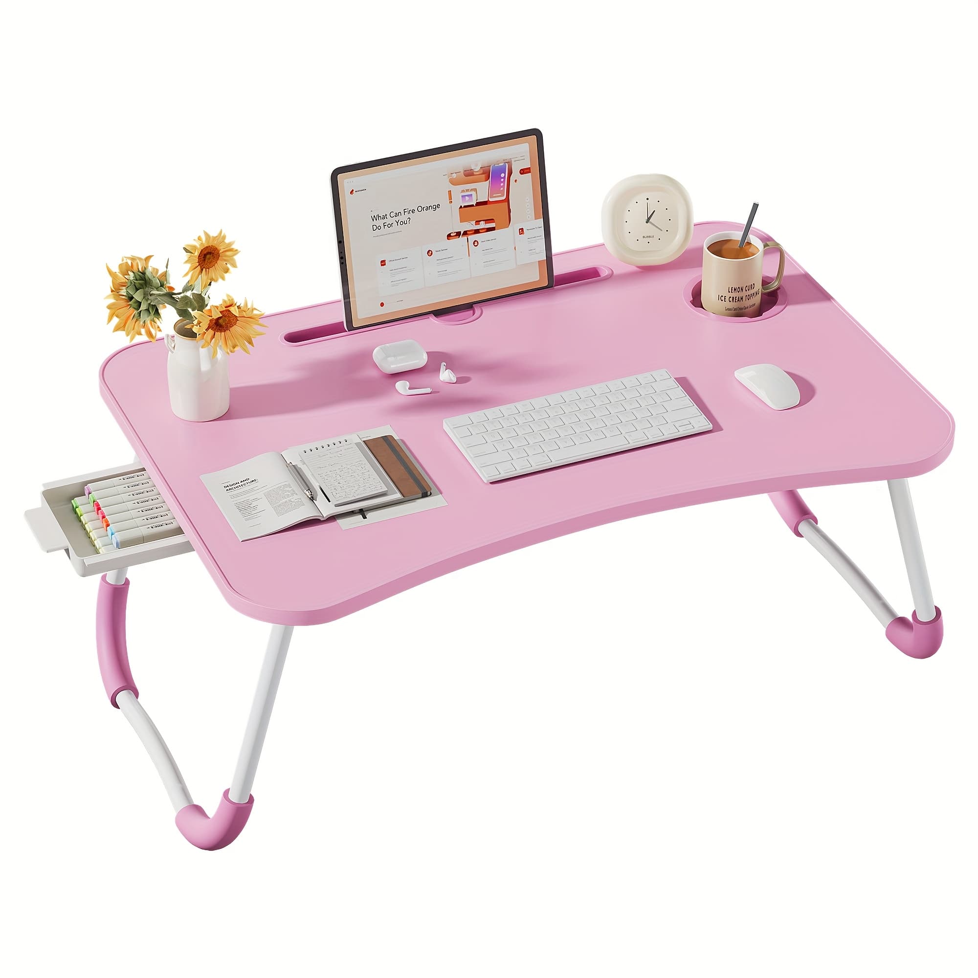TEMU Lap Desk Bed Trays For Eating And Laptops Breakfast In Bed Tray For Sofa Couch Study Reading Writing With Cup Holder/drawer On Low Sitting Floor Large