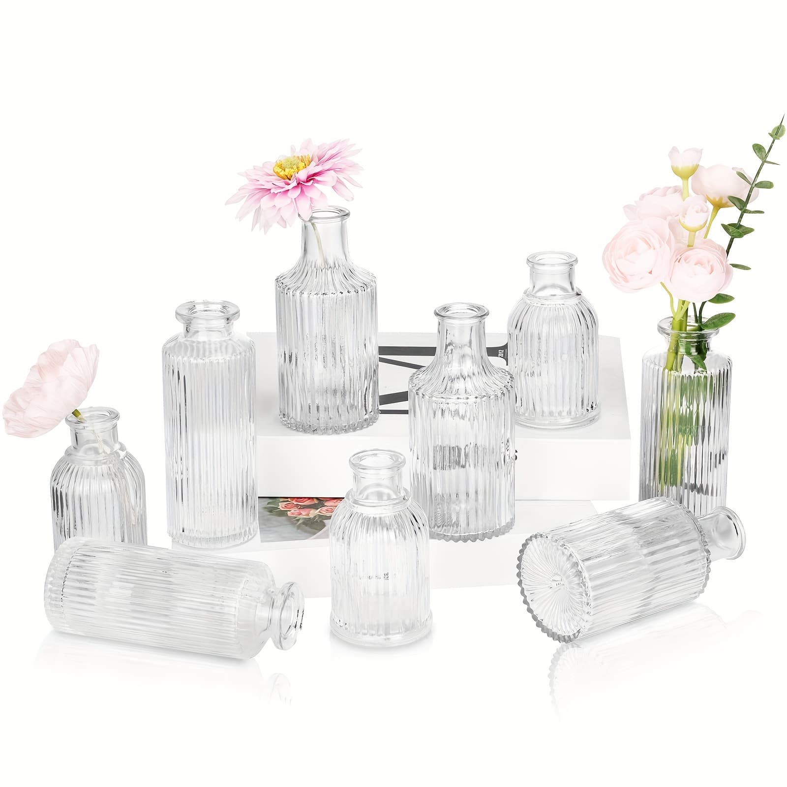 TEMU 9/18pcs Bud Vase, Small Vases For , Clear Bud Vases For Centerpieces Mini Flower Vases In Bulk For Rustic Wedding Decorations, Vintage Look Home Table Decor, Multiple Sizes, Decoration