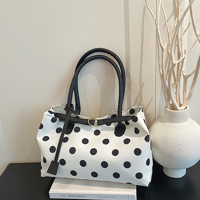 TEMU Ladies' Crossbody Bag, Polka Dot Contrasting Tote Bag, Fashionable High Appearance Trendy Large Capacity Shoulder Bag, Exquisite Commuting Relaxation Wrist Banquet Bag, Simple Tote Bag
