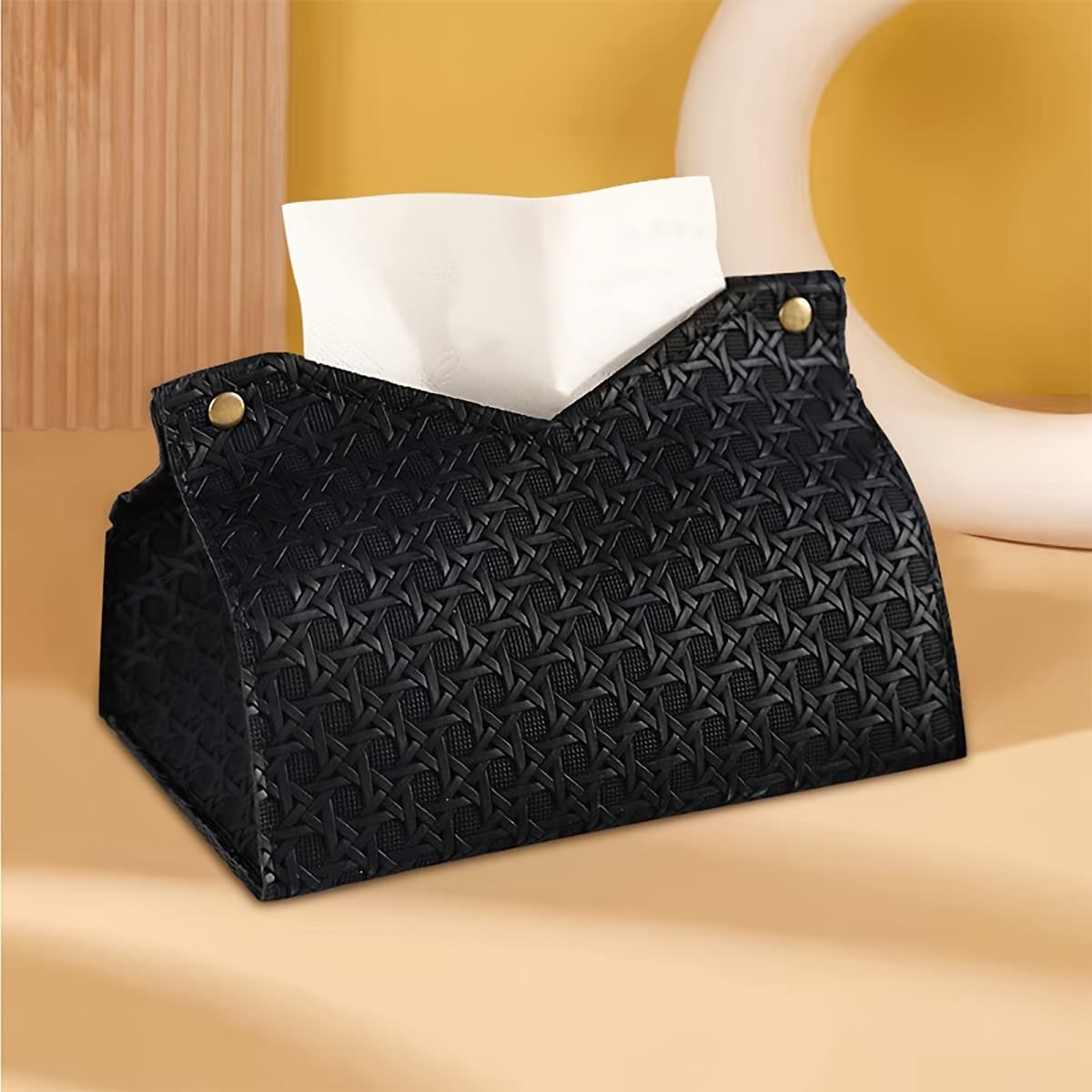 TEMU 1pc Rattan Patterned Paper Box, Dining Tissue Box, Home Tissue Cover, Living Room Desktop, Dining Room Decoration Storage Box, Car Tissue Box