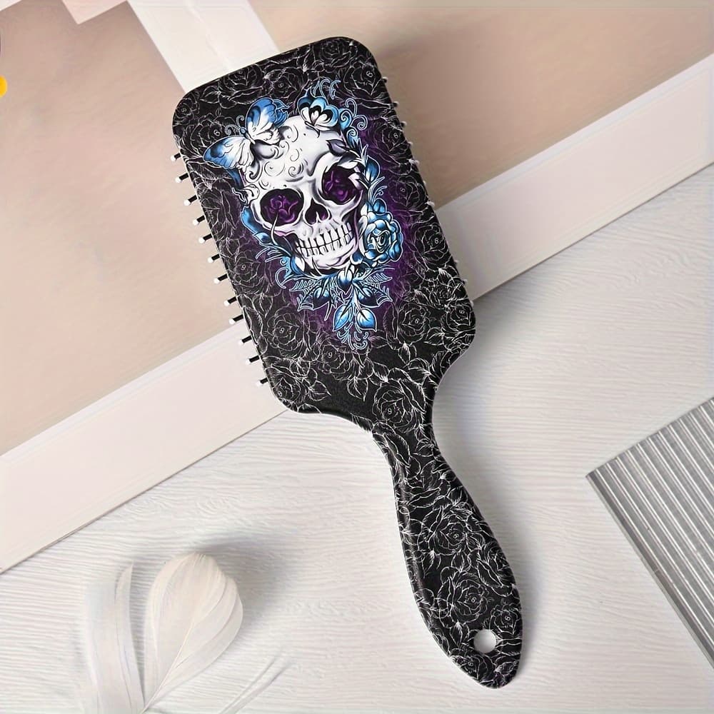 TEMU 1pc And Floral Pattern Hair Brush, Large Size Cushion Comb, Anti-static Nylon Bristles, Durable Abs Plastic Handle, Suitable For All Hair Types