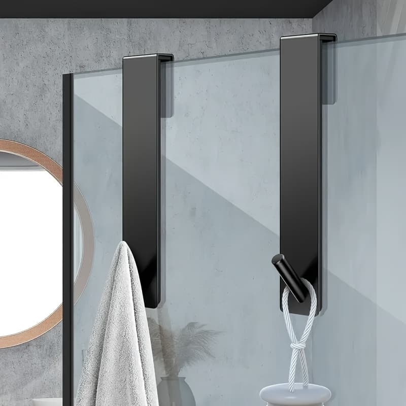 TEMU 2pcs Heavy-duty Stainless Steel Door Hook, 7-inch Extended Shower Door Towel Rack, Suitable For Frameless Glass Doors- Bathroom Additions