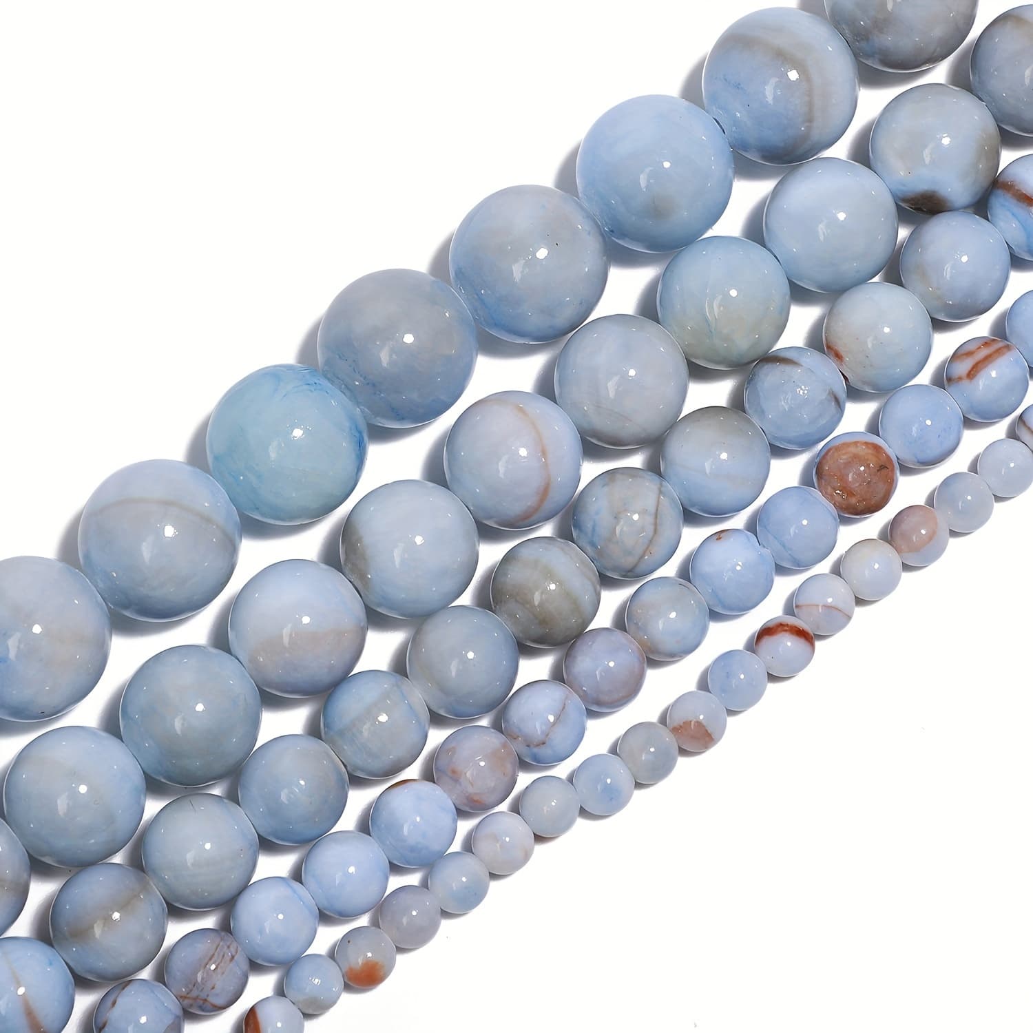 TEMU Natural Stone Grayish Blue Persian Gulf Chalcedony Round Loose Beads, 30/36/46/61/91pcs- Suitable For Exquisite Bracelets, Necklaces, Jewelry Making Supplies, Women's Gifts