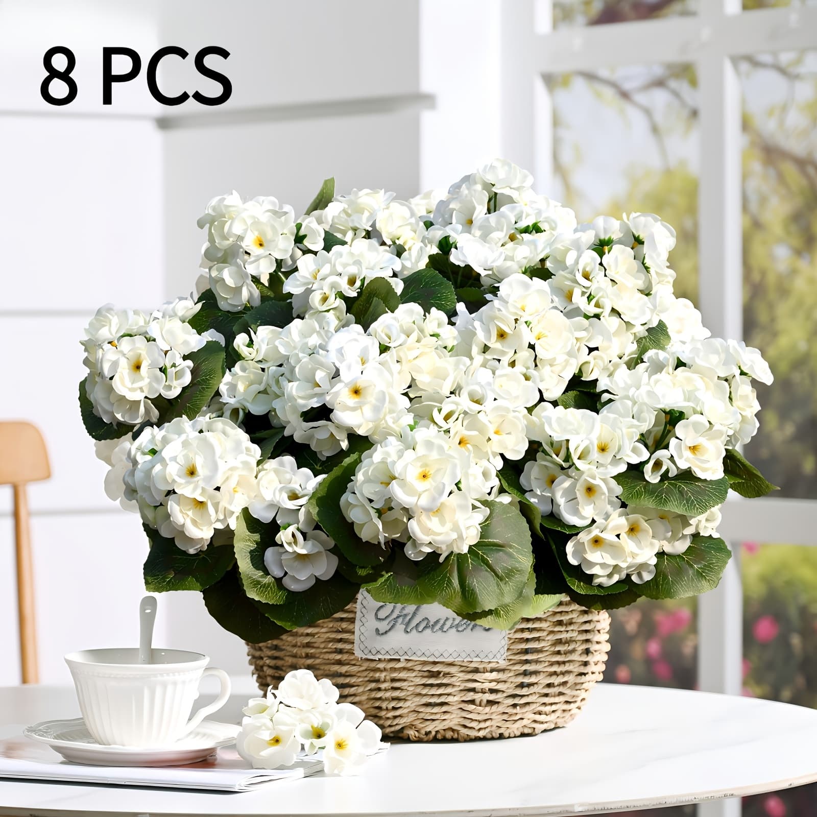 TEMU 8 Uv-resistant Artificial Geranium Silk Flowers, Suitable For Outdoor Use, Uv-resistant Artificial Plants, Featuring Geranium Flowers, For Garden, Courtyard, Balcony, And Tabletop Decoration