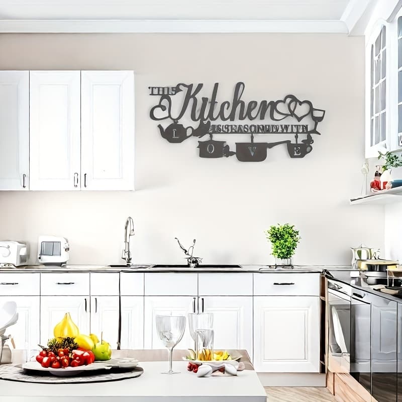TEMU Metal Wall Decor For The Kitchen, Featuring The 'this Kitchen Is ' In Black Lettering, Ideal For Rustic Farmhouse Dining Room Home Decoration