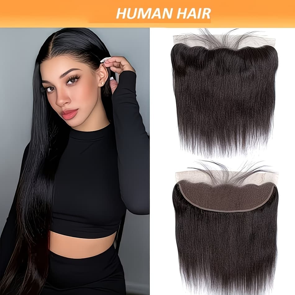 TEMU 13x4 Hd Lace Frontal Straight Human Hair Frontal Pre Natural Hairline For Women, , Realistic Hairpiece, Breathable Lace, Knots Human Hair 13x4 Hd Lace Frontal, Lace Hairpiece