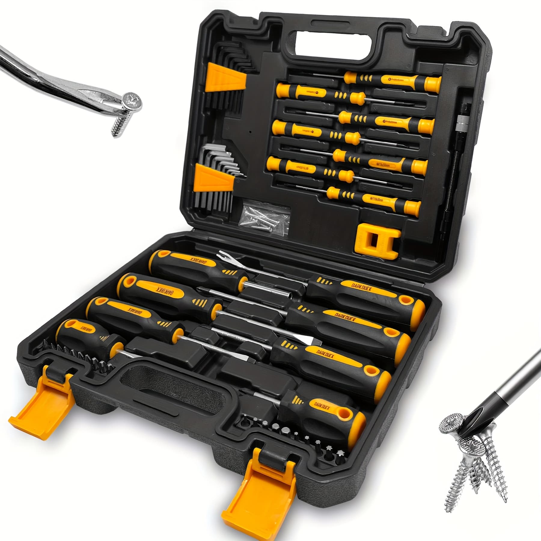 TEMU 121pcs/53pcs Magnetic Screwdriver Set, Chrome Vanadium Steel, , Hex Wrench, Flat & Hex Head, Non-slip Handles, With Storage Rack & Magnetic Bowl, Gloves, Nail Puller, Screw, Diy Tools For Gift