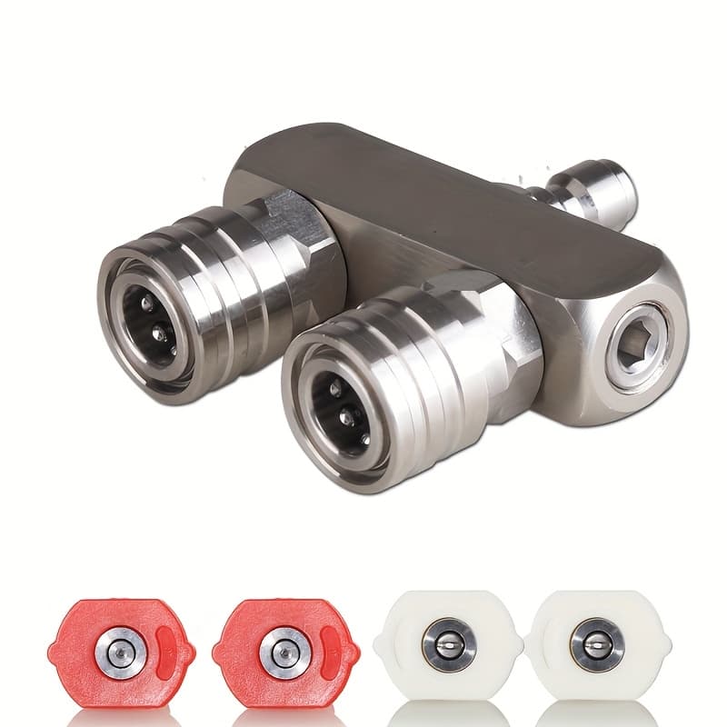TEMU 1 Set High Pressure Washer Double Nozzle Connector - Includes 4 Nozzles (0° Red & 40° White), 1/4 Inch Quick Connect 5000psi, Home And Commercial Cleaning Additions