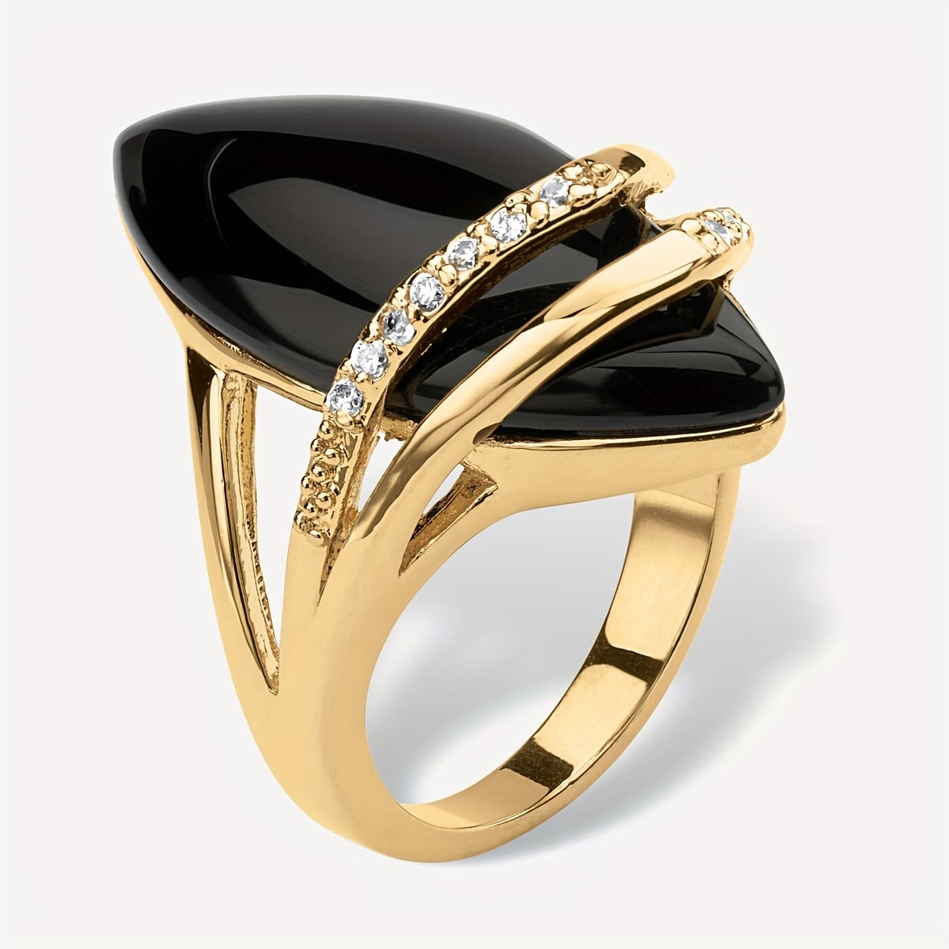 TEMU Chic Retro Design Round Cubic Zirconia And Marquise Black Onyx Ring, Perfect For Anniversary And Birthday Presents, As Well As Party And Evening Attire, Stylish High-quality Jewelry For Women