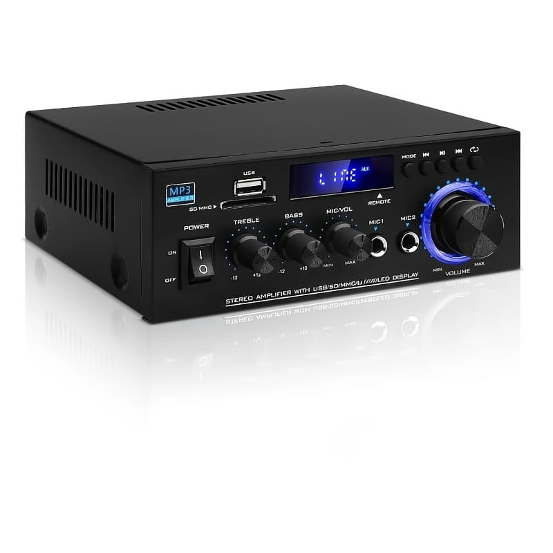 TEMU Bluetooth 5.0 Audio Receiver, 400w 2 Channel Power Amplifier System, Home Stereo Karaoke Amp With Fm Radio, Usb, Mmc & Sd , Support Passive Ceiling/garage/home Theater Speakers.
