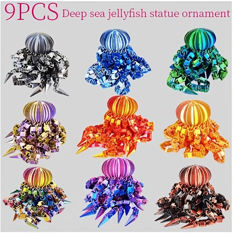 TEMU 9pcs Set - 3d Printed Deep Sea Jellyfish Statues, Poseable, Durable Material With Exquisite Details, Ideal Gift For Christmas And Halloween, Home Decor, Office Desk Ornament