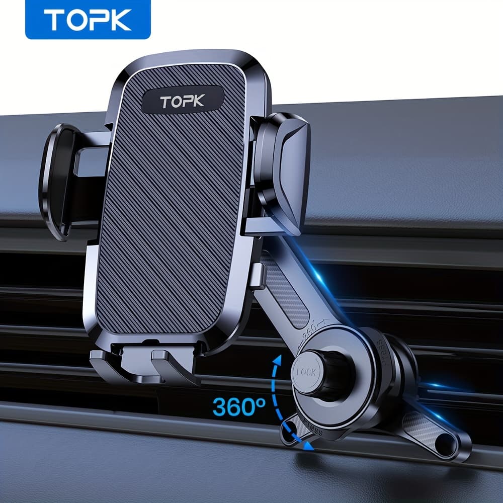 TEMU Topk D36t Car Phone Mount Holder, 3- 360° Rotating Extended Arm Metal Hook Superior Stability Phone Holder For Car Cars