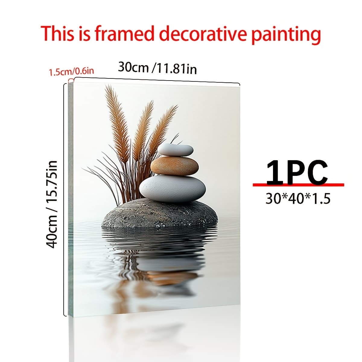 TEMU 2d Flat, 2d Flat Zen Balancing Stones Wall Art, 12x16x0.6in Wrapped Canvas Frame, Minimalist Pampas Grass Print, Modern Home Decor, Perfect Housewarming Gift, 2d Flat