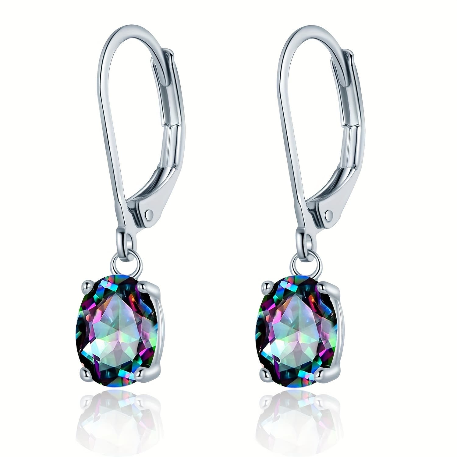 TEMU Rainbow Cz 6 * 8mm Oval Leverback Earrings For Women 18k White Golden Plated Dangle Lightweight Hypoallergenic Jewelry Gifts