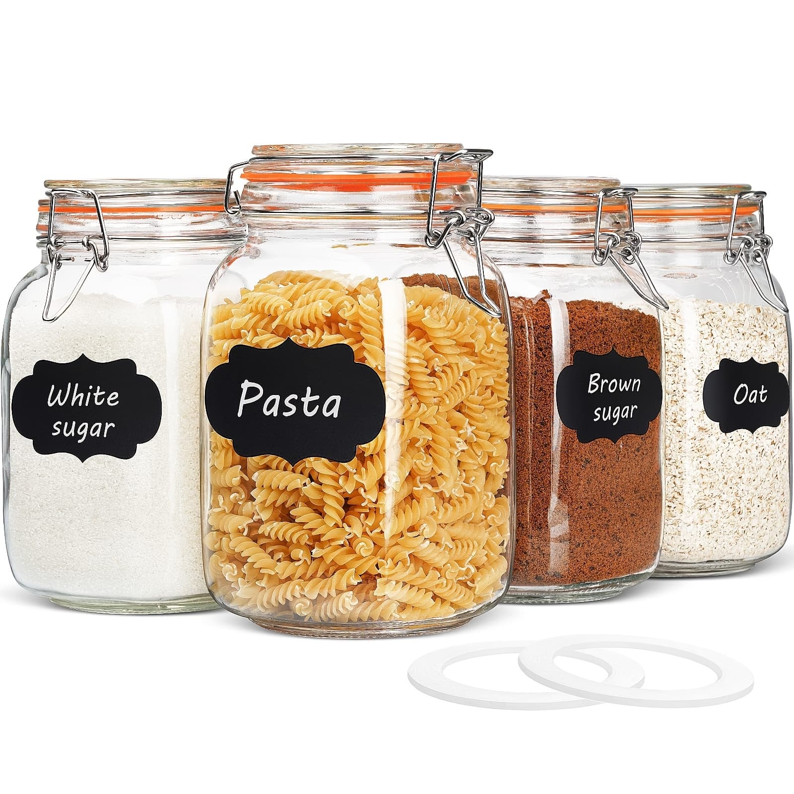 TEMU 4 Pack, 50oz Glass Jars With Airtight Lids, Wide Mouth Mason Jars With Clip For Kitchen - Square Glass Jars With Chalkboard Labels And Replacement Silicone Gaskets