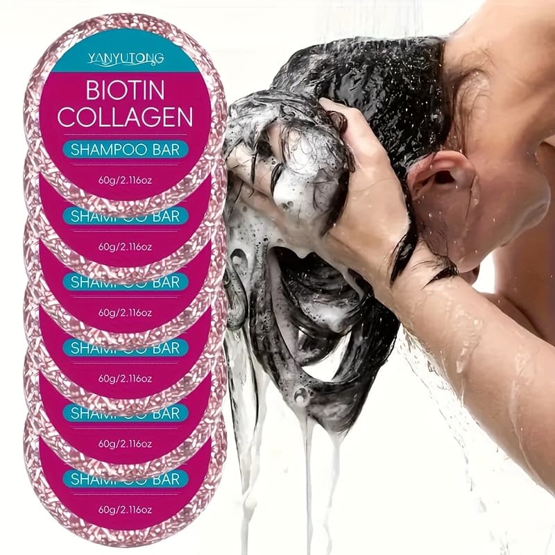 TEMU 6pcs Set Of Biotin Collagen Shampoo Soap, , Long-lasting Fragrance, Smooth And , Anti Frizz, Oil Control, Moisturizing, Nourishing Hair Care, Suitable For All Hair Types, , - Free Of Parabens
