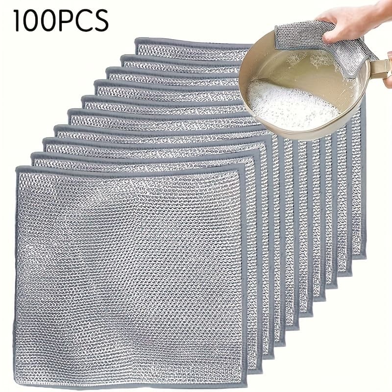 TEMU 100- Reusable Mesh Cloth Cleaning Pads - Durable Polyester Fiber Pads For Kitchen, Bathroom, And Dining Room, Multi-functional Design For Grease Removal, , Rough Surface, Sturdy Construction,