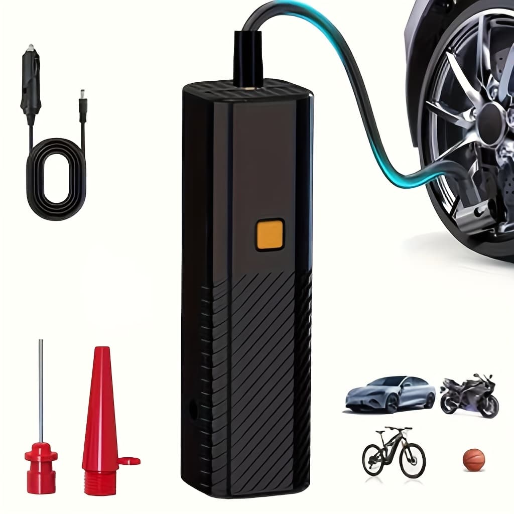TEMU Car Tire Air Pump, Portable Tire Inflator, Suitable For Bicycle Tires, Motorcycle Tires, And Balls, Portable Tire Inflator Compressor With Tire Pressure Gauge, Car Accessories