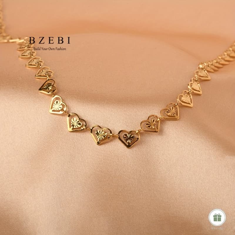 TEMU 18k Gold-plated Heart Necklace, Middle Jewelry, High-end Shiny Christmas Women's Birthday Valentine's Day Friendship Gift, Adjustable With Gift Box, 1404n