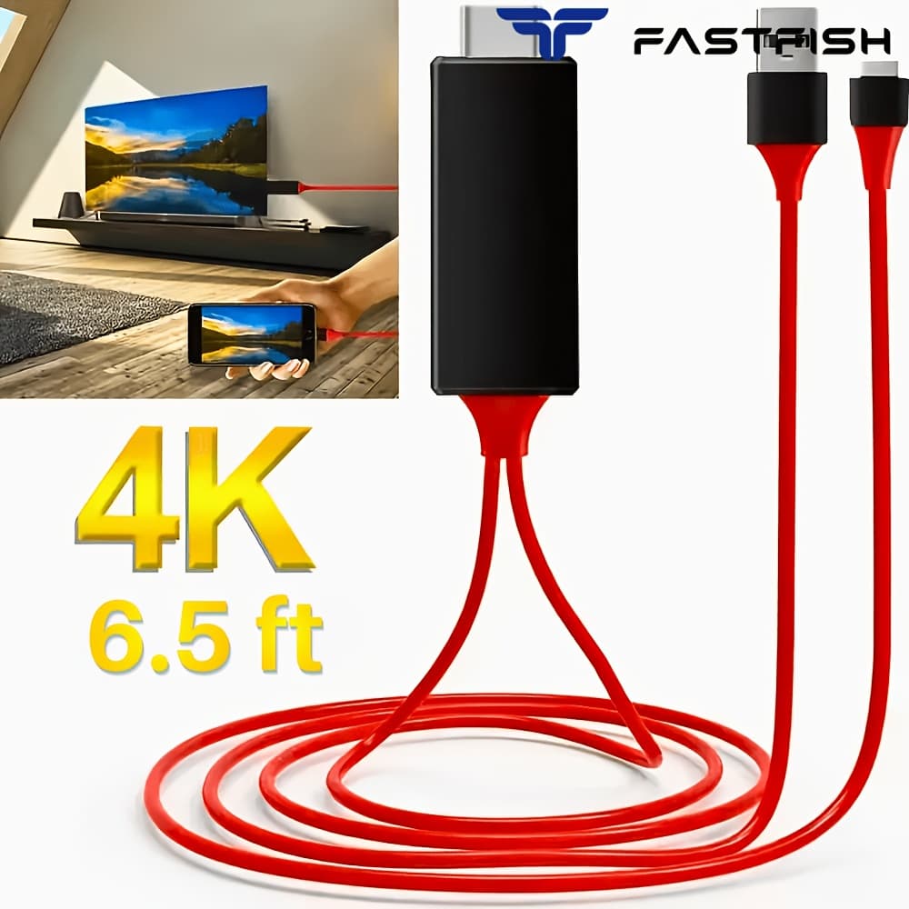 TEMU Fastfish Hd Mirroring Cable Phone To Hdtv Tv Cord Adapter 6ft For Iphone 14 13 12 11 8 For Ipad