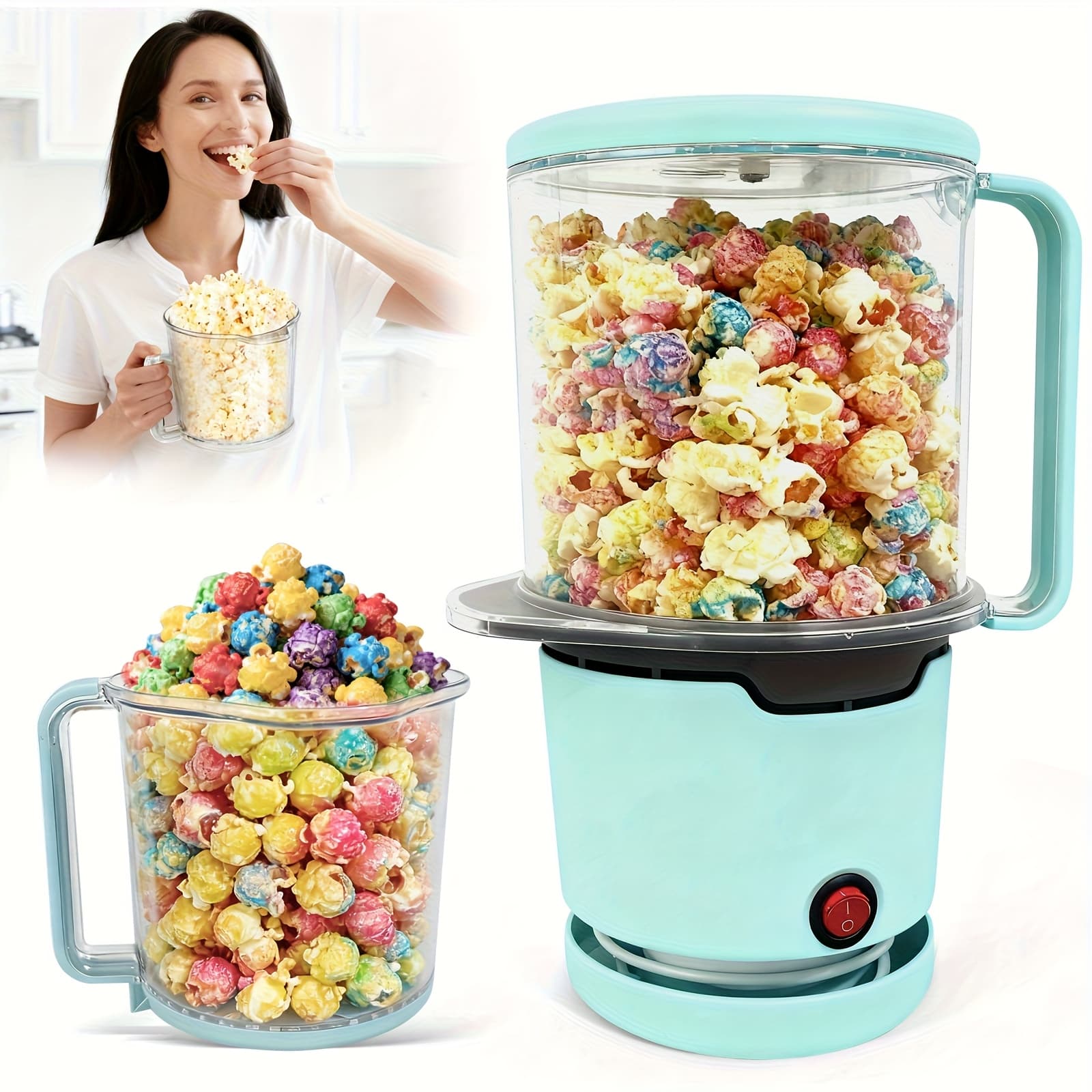 TEMU Oil-free Popcorn Maker, 2-min Quick Popping, 95% Pop Rate With Built-in Serving Bowl Stackable Storage And Hidden Cord Design For Family And Personal Use And Perfect For Gifting