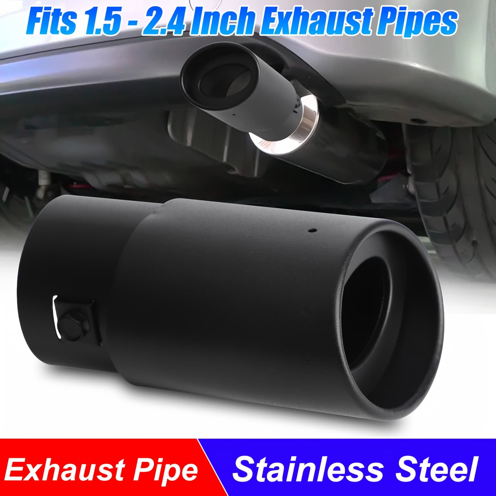 TEMU 1pc Stainless Exhaust Tail Pipe Tip - Fit 1. 5"-2. 4" Rear Throat Liner, Enhances Performance & Sound, For Most Vehicles, Perfect Gift For Car Enthusiasts & Diyers