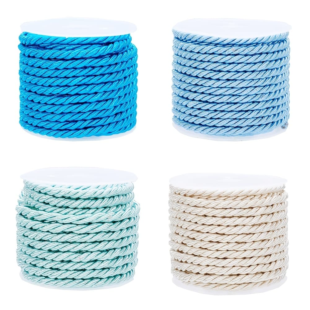 TEMU 1 Set 4 Rolls Polyester Cord, Twisted Cord, Mixed Color, 3mm, About 5.46 Yards(5m)/roll, 1 Color/roll, For Home Decoration, Packing Gift, Jewelry Making, Beading Cords & Threads