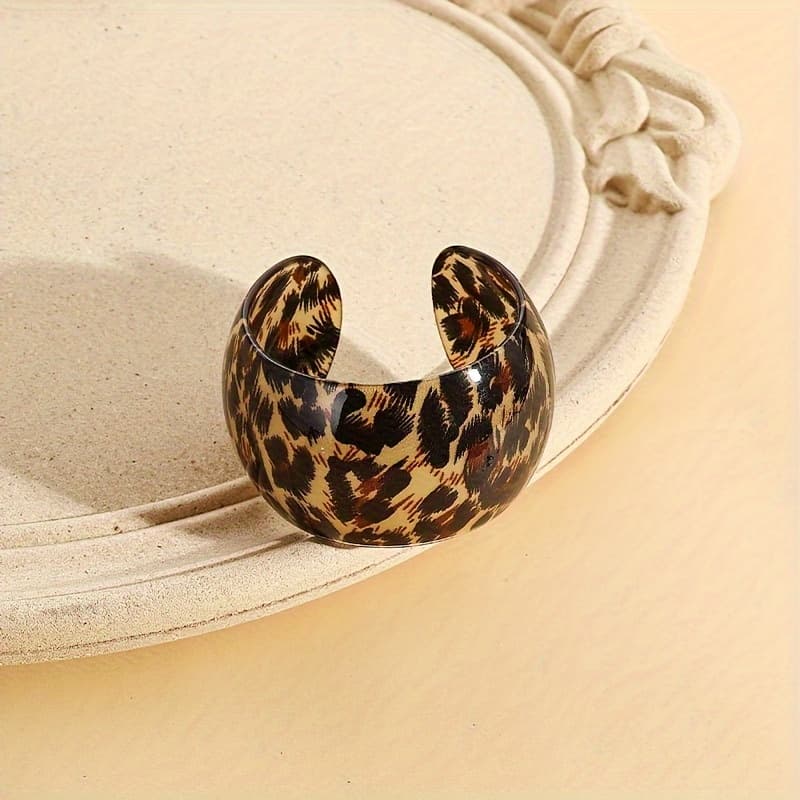 TEMU Chic Leopard Print Open Cuff Bracelet For Women - -sexy Resin Bangle, Perfect Accessory & Gift