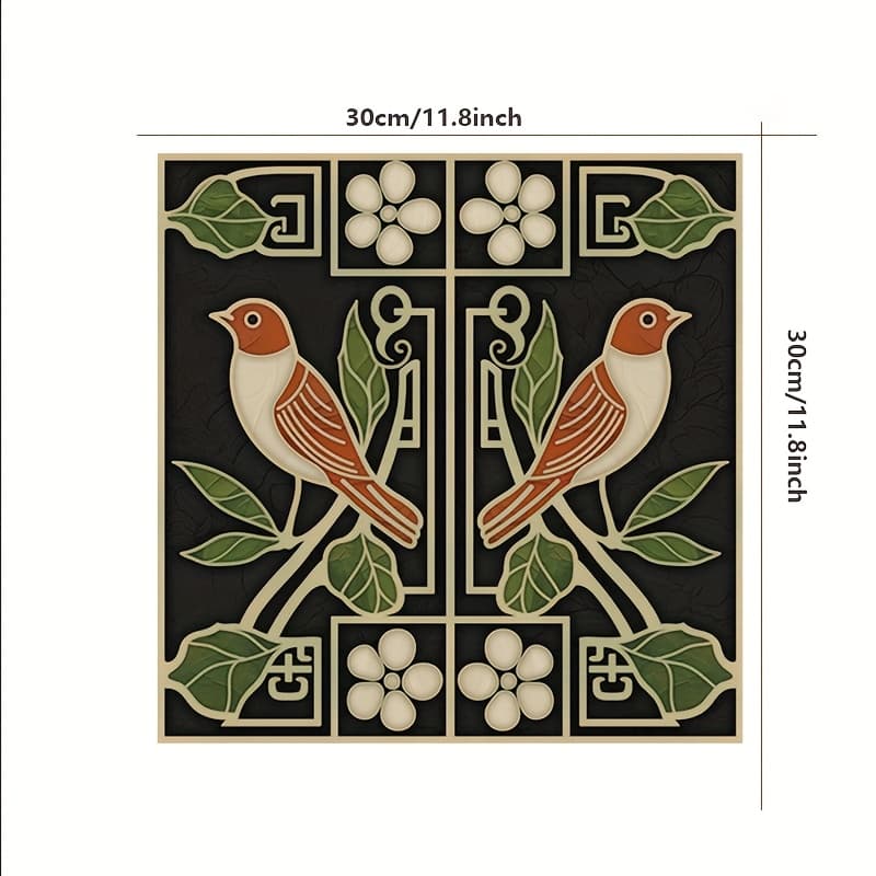 TEMU Green Flowers, Cute Birds, Self-adhesive Wall Stickers, 11.8 Inches, Living Room Bathroom Decoration Wallpaper, Bedroom Wall Stickers