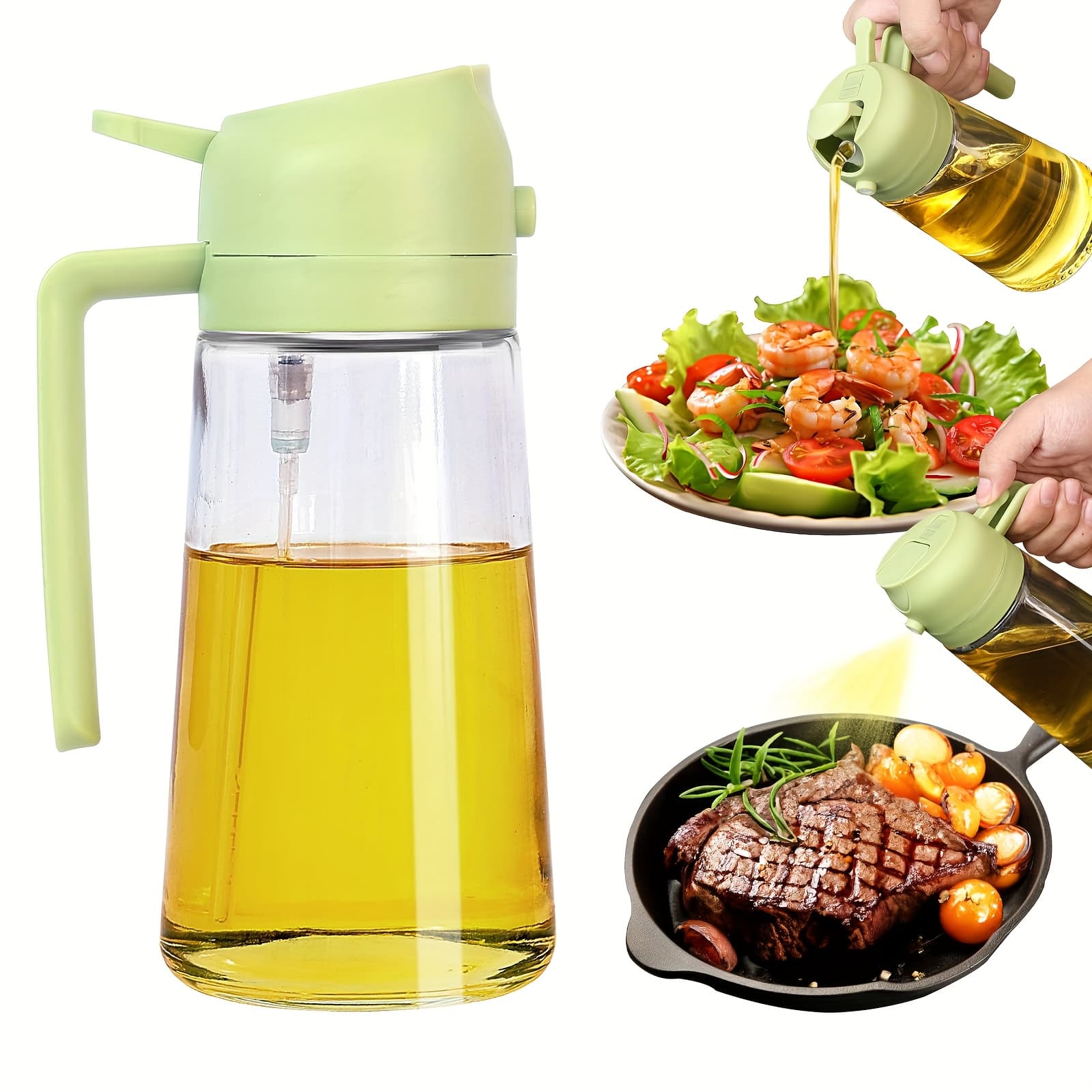 TEMU Glass Olive Oil Sprayer For Cooking, 2 In 1 Olive Oil Dispenser Bottle For Kitchen Gadgets And Air Fryer Additions, Salad, Bbq, Kitchen Olive Oil Distributor And Oil Spray, 16oz, 470ml
