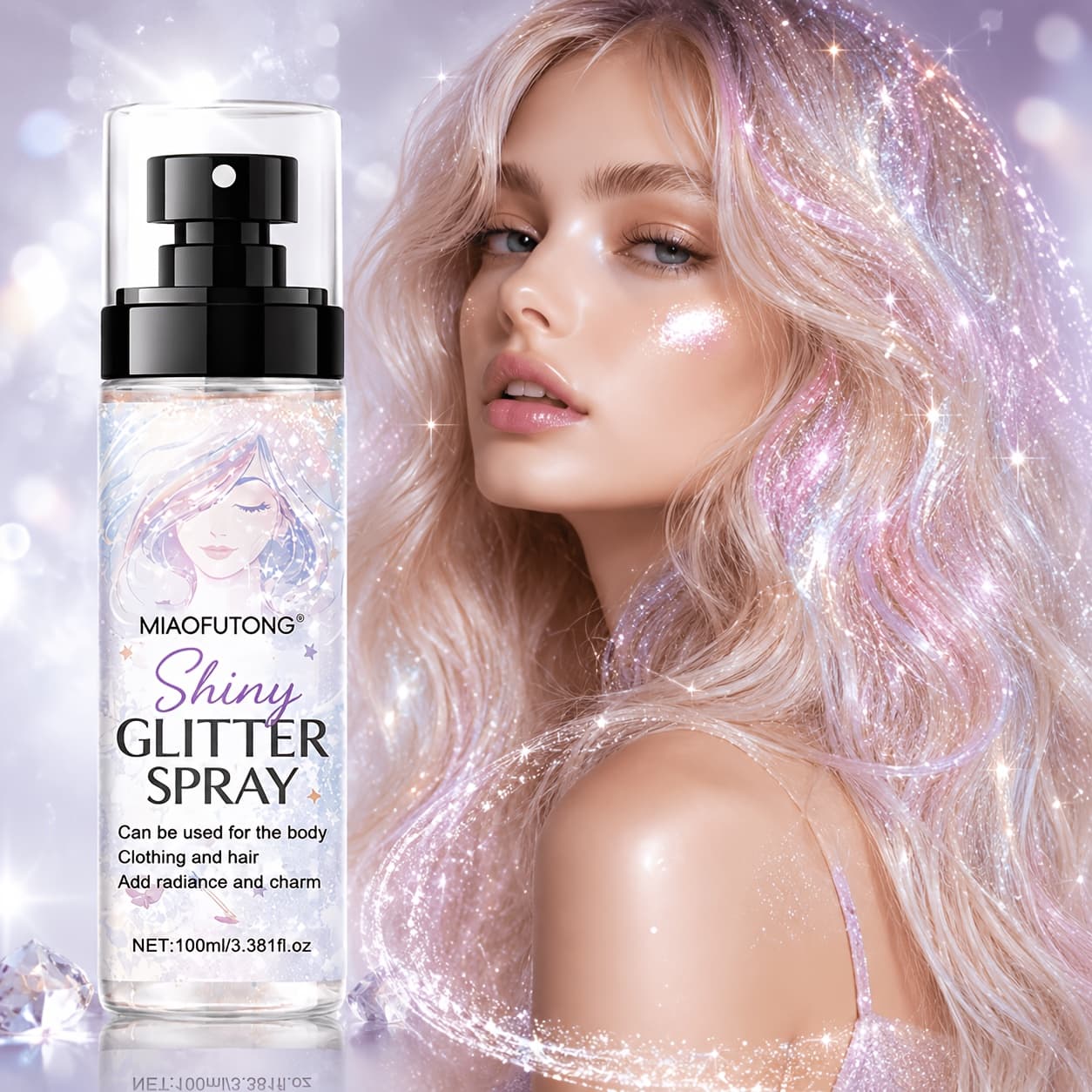 TEMU 100ml Glitter Hair & Body Spray - Shimmer Spray For Body, Hair & Clothes, 24h Long-lasting Scent, Colorful Festival Sparkle For Parties, Concerts & Weddings, Portable Travel Essential