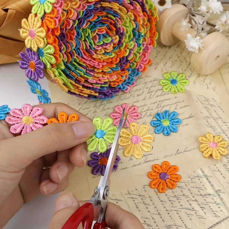 TEMU Idongcai Daisy Flower Lace Trim Embroidered Diy Handmade Ribbon For Sewing Crafts 1 Inch Yards Colorful
