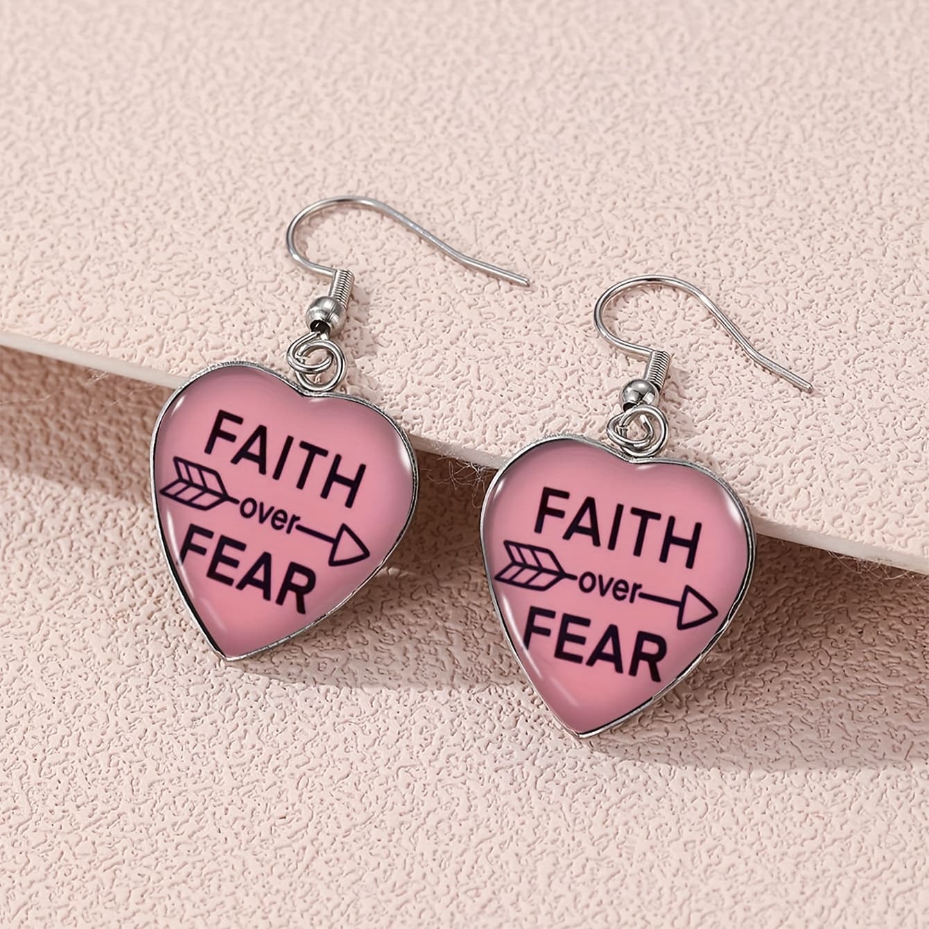 TEMU A Pair Of Heart-shaped Earrings With 'faith Over Fear', Jewelry Additions