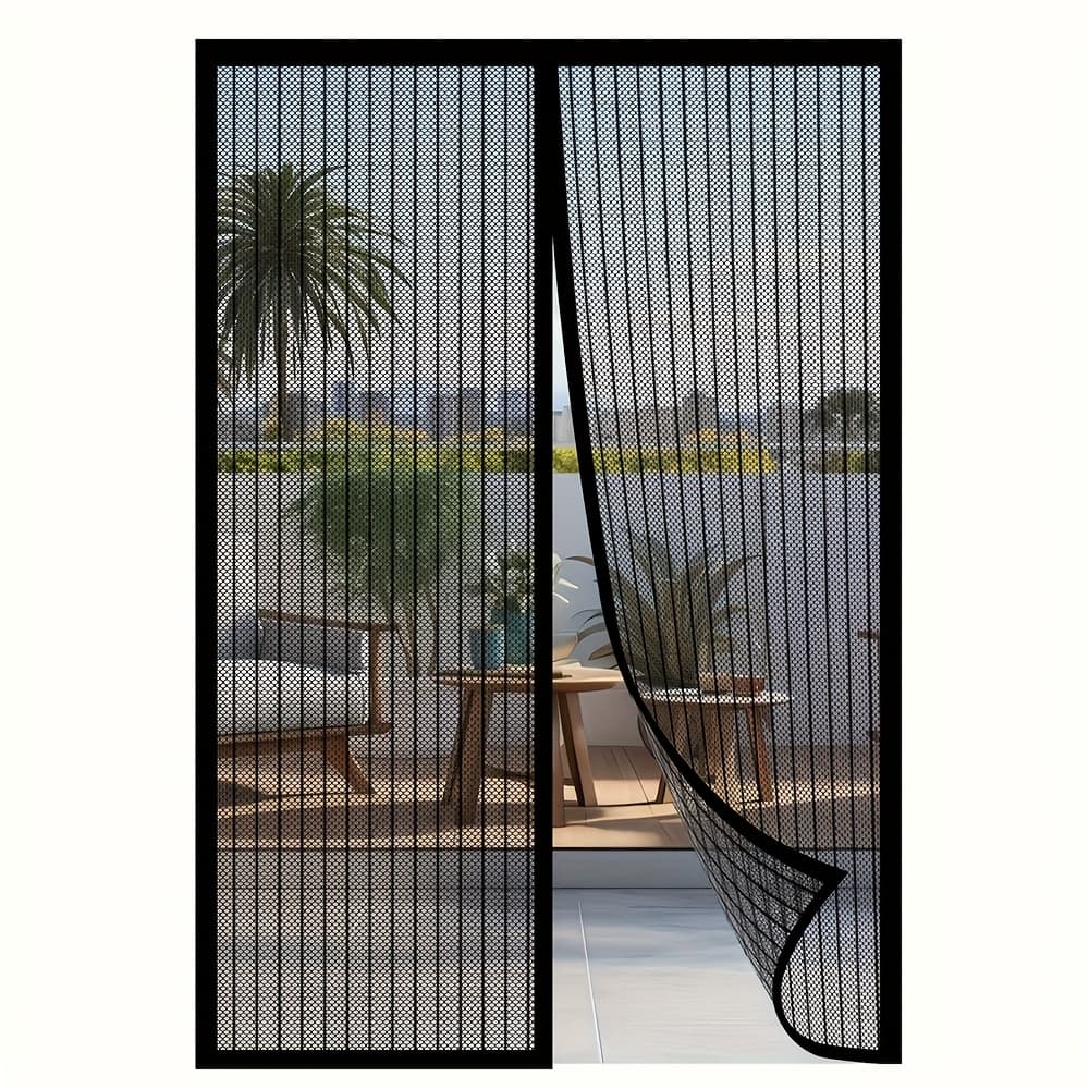 TEMU Fiberglass Door Curtain - Black, Upgraded Version With High Mesh, Anti-scratch Pet-resistant, Automatic Closure, Thick Durable For Bedroom, Living Room, Kitchen, Balcony