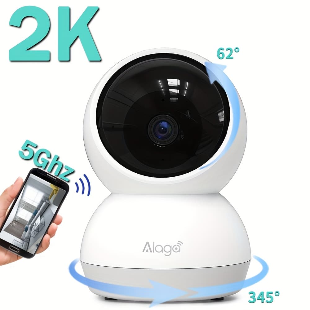 TEMU 1pc Alaga 2k Home Security Camera Indoor Wireless, Tracking, 2.4g/5g Dual-band, 360° Pan-tilt-zoom, Ir Night Vision, Audio, Siren Alarm, /