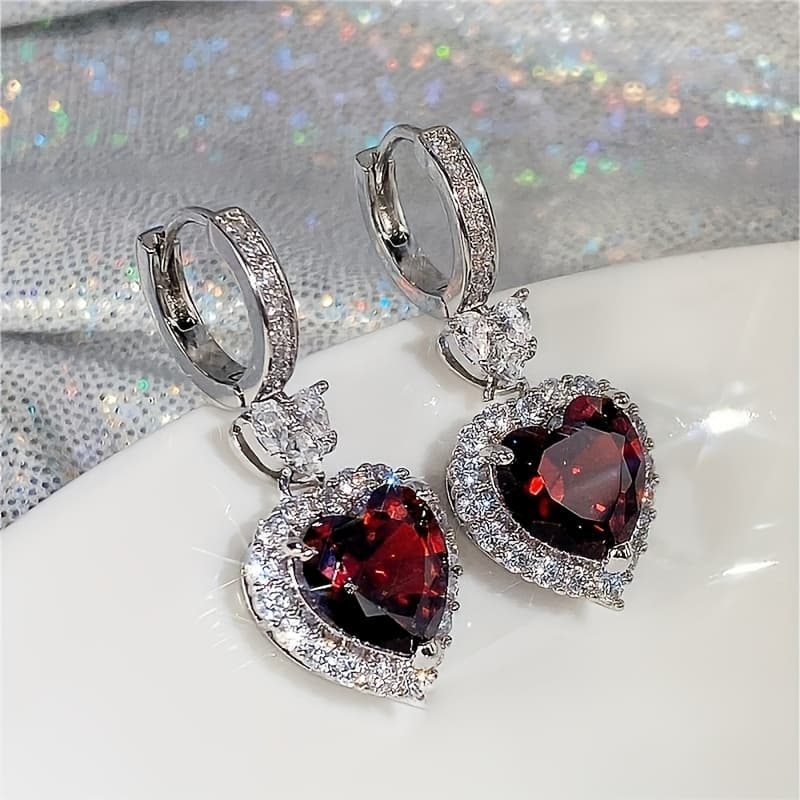 TEMU A Pair Of Women's Fashionable Hoop Earrings, Exquisitely And Set With Synthetic Red Stones, Perfect For Banquets, Weddings, And Romantic Proposals As A Gift
