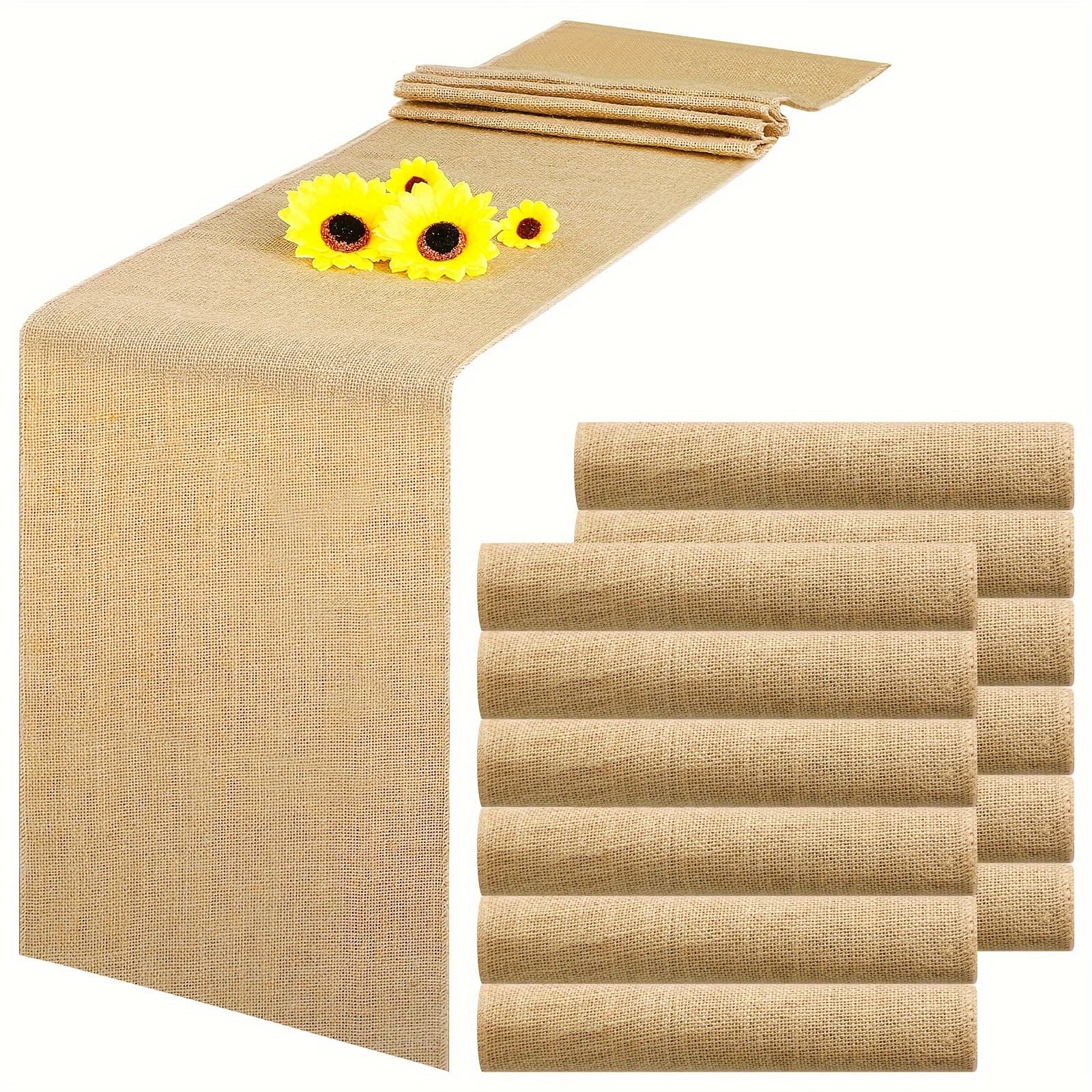 TEMU 12 Pack Burlap Table Runners Rustic Table Runner Jute Table Runners Farmhouse Fabric Party Runners For Country Vintage Wedding Banquet Table Decoration, 12 X 71 Inch