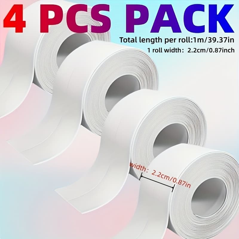 TEMU 4 Rolls Of Self-adhesive Sealing Tape, Durable And , Suitable For Bathrooms And Kitchens, No Tools Required, , Tearable And Adhesive, Durable Plastic Sealing Strip