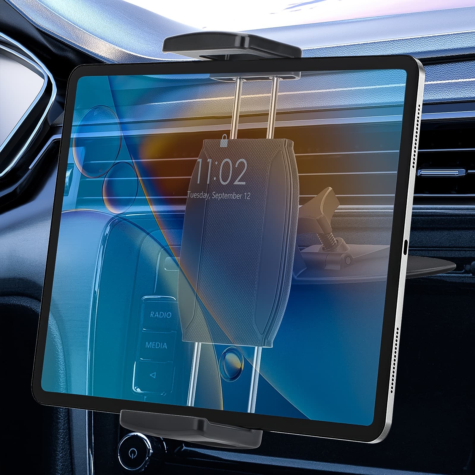 TEMU Universal Cd Slot Tablet Car Mount With 360° Rotation, Suitable For Devices Ranging From 4.7 To 12.9 Inches, In Black Color