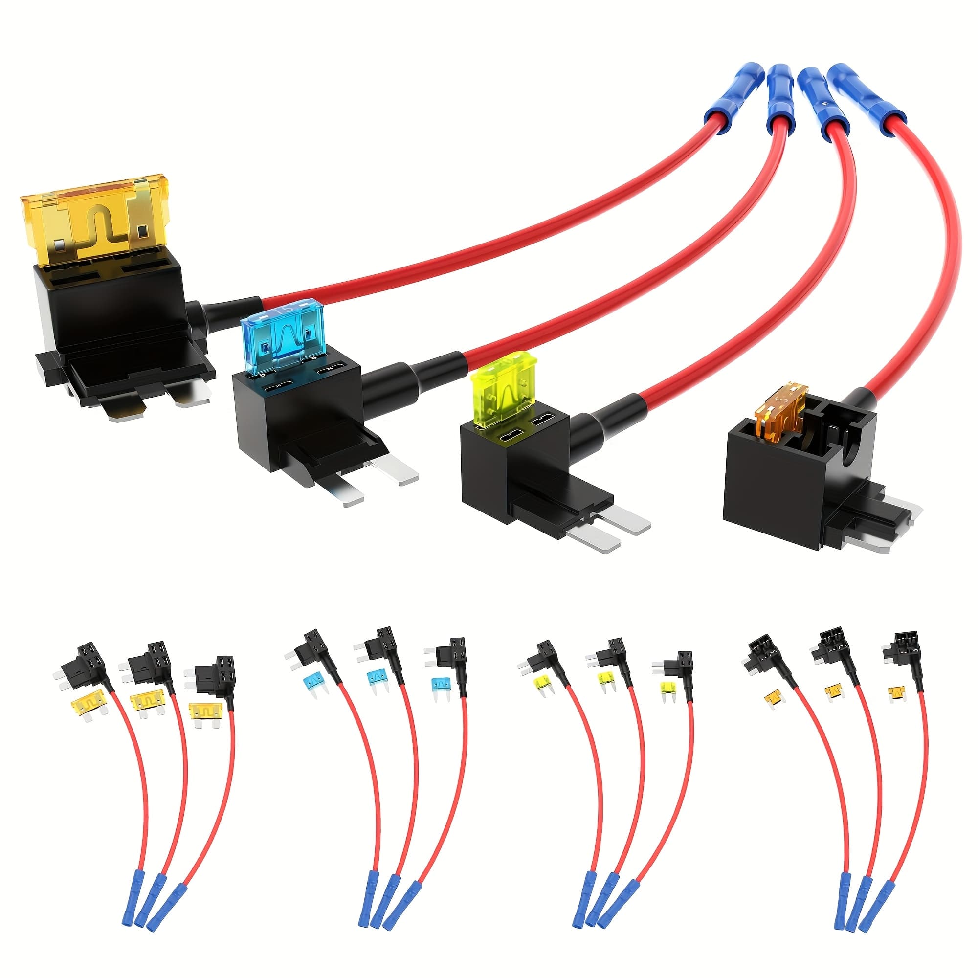 TEMU 16pcs Mixed With 4 Standard/mini//low Profile Mini Fuse Connectors, Auto Fuse Box Kit, With Medium 5a+ Small 15a+ Small 20a+ 5a Fuse 4pcs Each