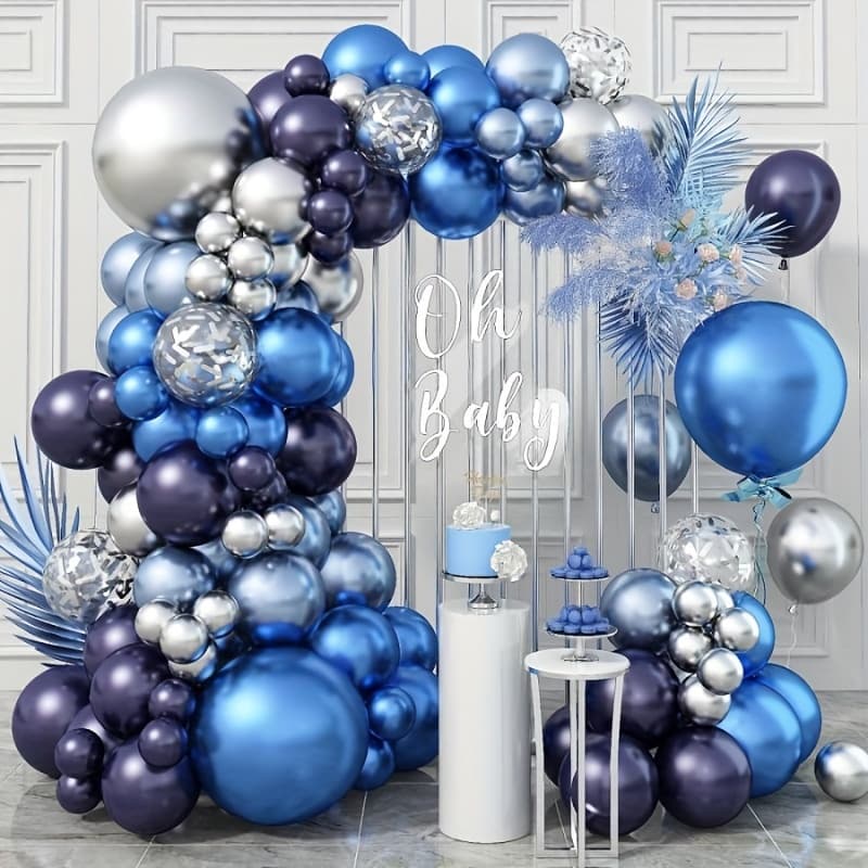 TEMU 94pcs Blue And Silvery Balloon Arch Kit, Navy Blue, , And Silvery Wreath With Metallic Royal Blue, Light Blue, And Silvery Balloons For Birthdays, Weddings, Graduations, And Party Decorations
