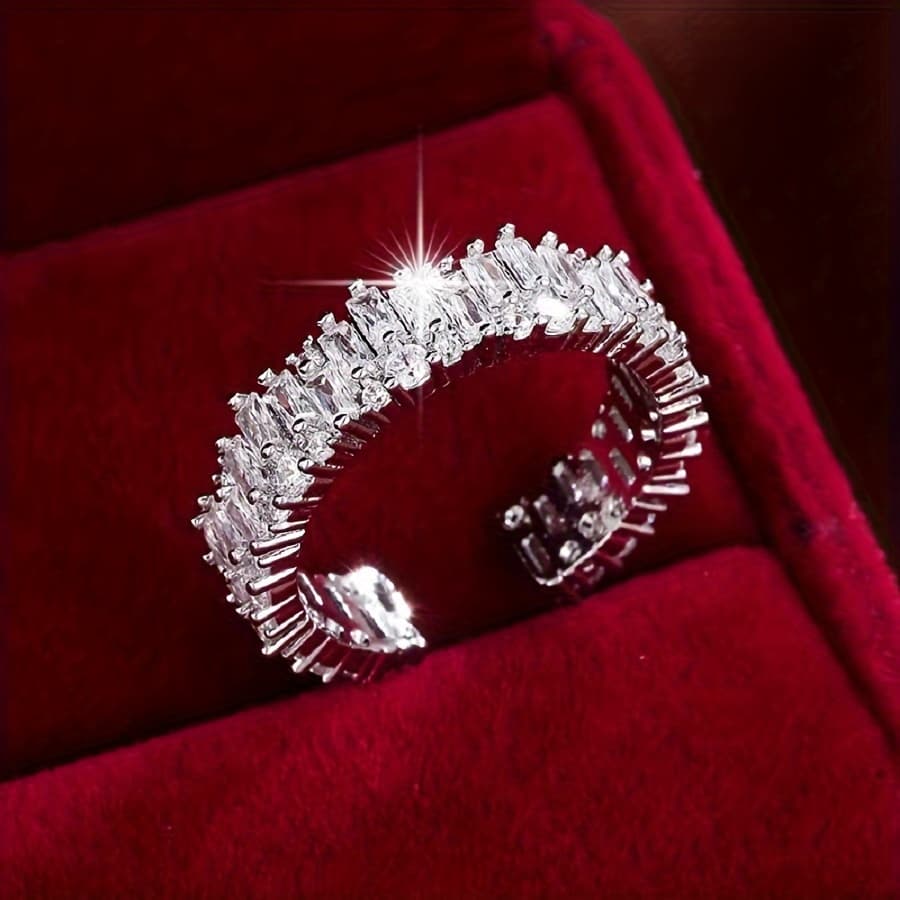 TEMU 1pc Cubic Synthetic Zirconia Decor Cuff Ring