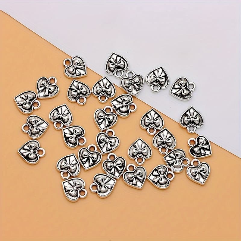 TEMU 30pcs Love Heart Bow Knot Charm Alloy Ancient Silvery Tibetan Silvery Making Bracelet Diy Earrings Necklace Love Heart Bow Knot Pendant Handmade Fashion Jewelry