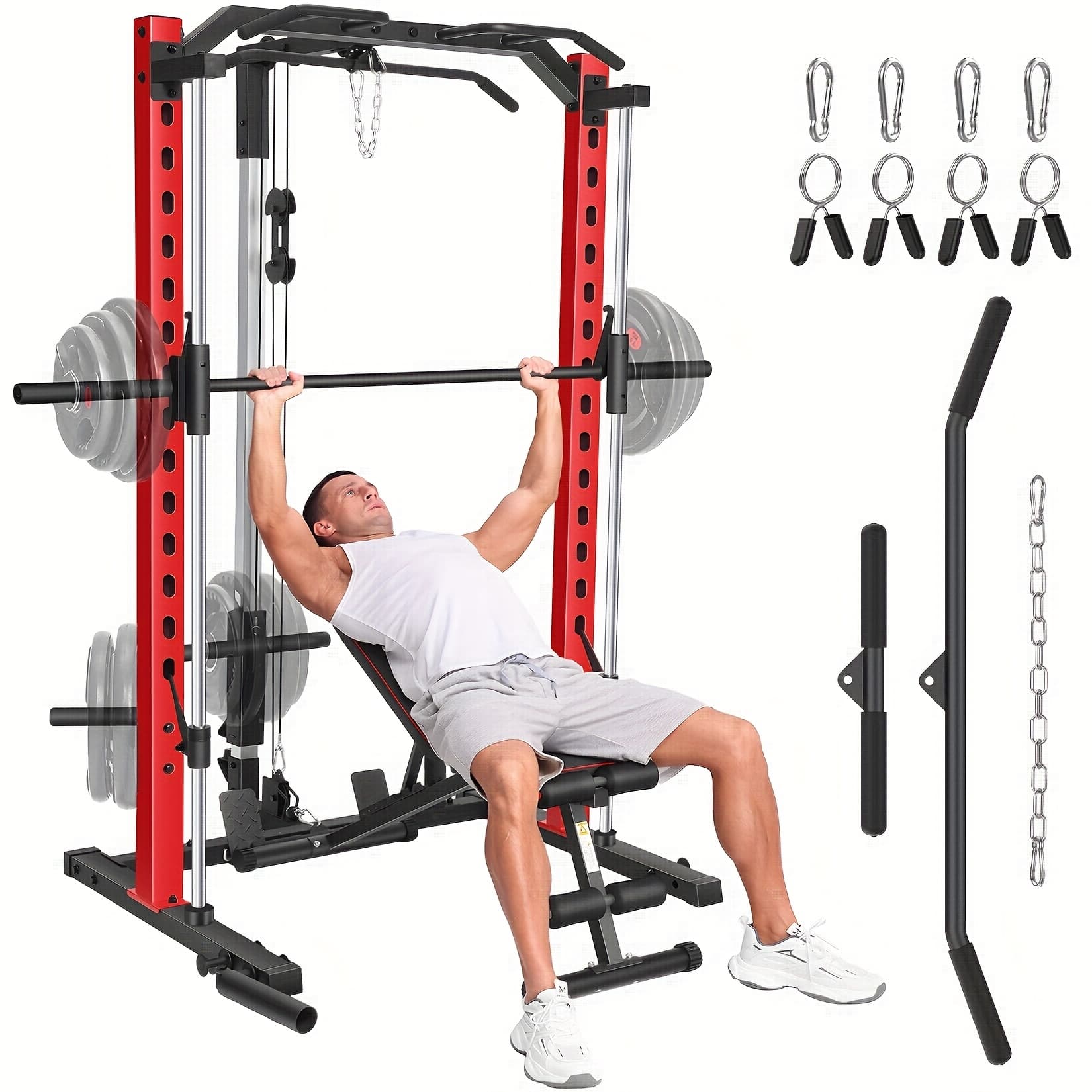 TEMU Likein Machine Power Rack With Lat-pull Down System & Cable Machine, With , Barbell Bar, Plate Storage Pegs And More Training Attachment Squat Rack