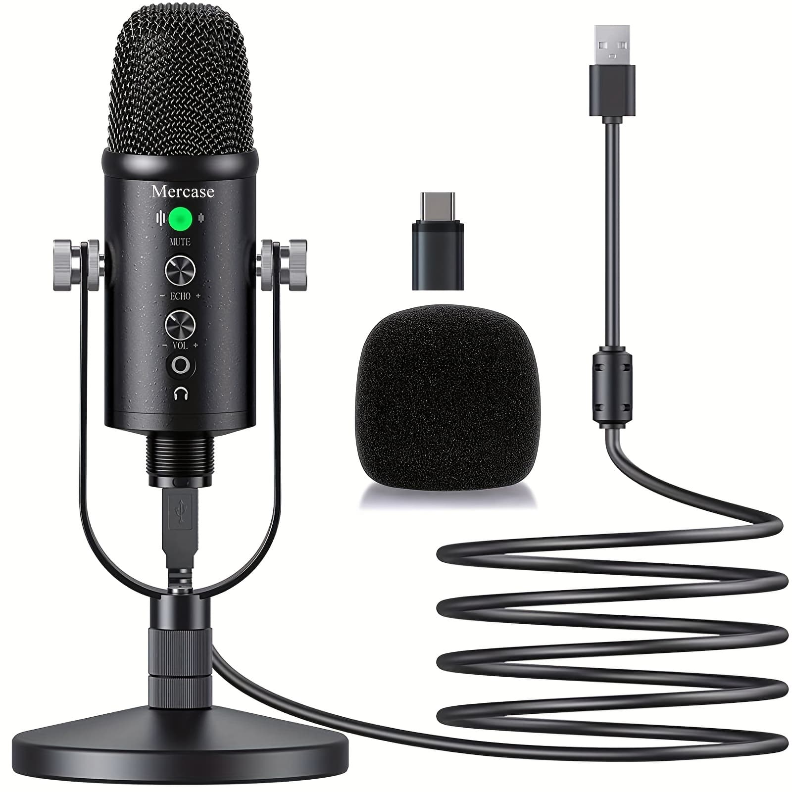 TEMU Mercase Usb With Noise-canceling , , Quick Mute Button & 360° Metal Stand For Pc/ /ps4/ps5 - Compatible With Streaming, Podcasting, Gaming,