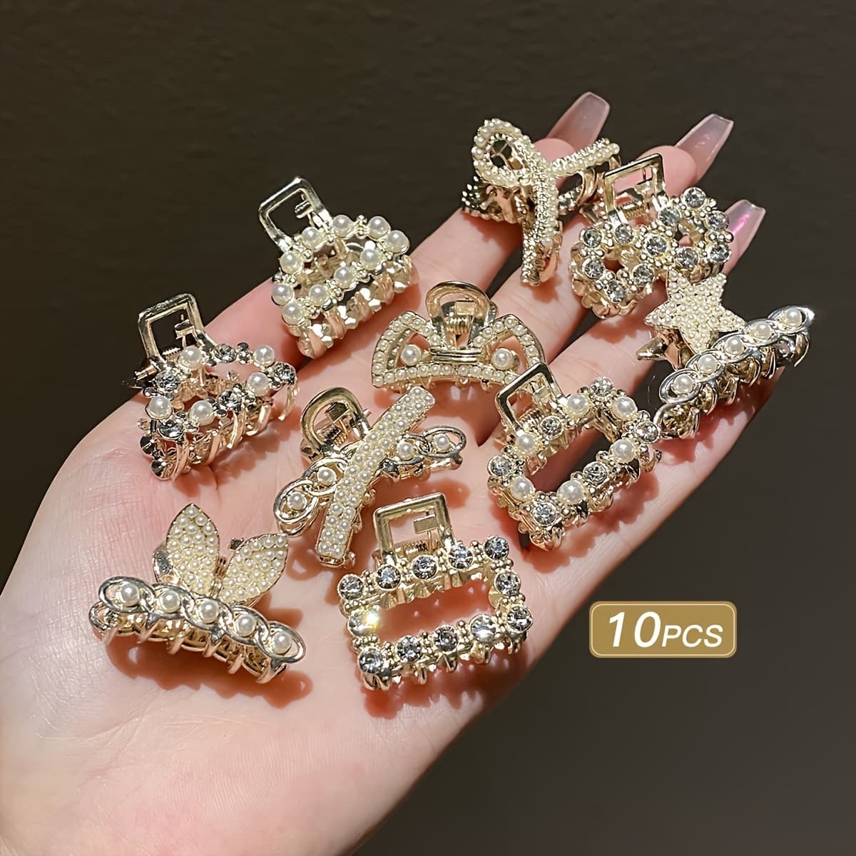 TEMU 10pcs Small Alloy Mini Hair Clips With Bow And Rhinestones, Korean Hair Accessories For Bangs And Princess Hairstyles
