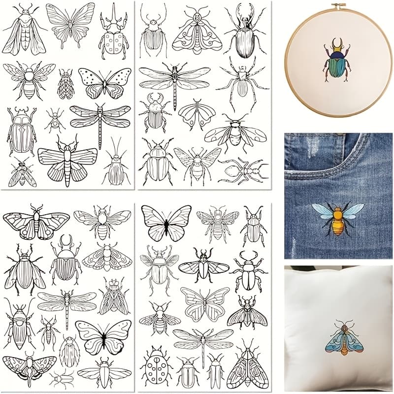 TEMU 51 Small Water-soluble Embroidery Patterns, Insect , And Themes, And Sewn, Water-soluble Transfer Paper, Suitable For Beginner Hand Sewing, Size 11.7 X 8.3 Inches